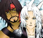  2boys bara bishōnen couple dissidia_012_final_fantasy dissidia_final_fantasy final_fantasy final_fantasy_ix final_fantasy_x hug jecht kuja long_hair male multiple_boys muscle tagme yaoi 