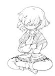  arm_warmers blush_stickers crossed_arms greyscale hair_over_eyes indian_style mizuhashi_parsee monochrome pointy_ears scarf short_hair simple_background sitting solo sotto touhou white_background 