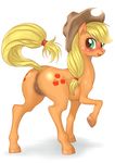 applejack_(mlp) blonde_hair blush butt cowboy_hat cutie_mark equine female feral friendship_is_magic fruit green_eyes hair hat hoihoi hooves horse looking_at_viewer looking_back mammal my_little_pony open_mouth plain_background pony pussy solo white_background 
