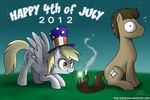  4th_of_july blonde_hair brown_hair cutie_mark derp derpy_hooves_(mlp) doctor_whoof_(mlp) doctor_whooves_(mlp) equine female feral fire friendship_is_magic grass hair hat horse john_joseco male mammal my_little_pony pegasus pony sparkler wing_boner wings 