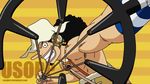  1boy black_hair character_name facial_hair goatee goggles grin hat headphones highres long_nose looking_at_viewer male male_focus one_piece ponytail slingshot smile solo suspenders usopp wallpaper weapon 