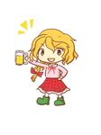  alcohol beer beerko blonde_hair boots bow chibi open_mouth original plaid plaid_skirt ribbon simple_background skirt smile solo teraemon_(terayou) yellow_eyes 