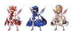  black_hair blonde_hair blue_eyes bow brown_eyes dress drill_hair hair_bow long_hair luna_child marik_(artist) mechanization medarot multiple_girls parody ribbon short_hair star_sapphire sunny_milk touhou twintails wings 