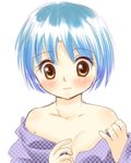  1girl blue_hair blush breasts brown cleavage eyes hanamutsuki ranma_1/2 short_hair tendou_akane 