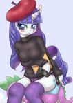  anthro anthrofied blue_eyes blush book clothed clothing cutie_mark dragon duo equine female friendship_is_magic hair hat hi_res hoihoi hooves horn horse legwear long_hair looking_at_viewer male mammal my_little_pony panties plain_background pony purple_hair rarity_(mlp) scalie sitting spike_(mlp) stockings turtleneck underwear unicorn 