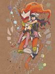  ajisaien3260 beanie black_hair boots brown_background carrying flower gen_4_pokemon hat hikari_(pokemon) infernape long_hair open_mouth pink_footwear pokemon pokemon_(creature) pokemon_(game) pokemon_dppt scarf skirt smile tegaki 