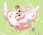  1boy angel crossover green_background happy kid_icarus male male_focus nintendo pit pit_(kid_icarus) pokemon short_hair solo togekiss tunic wings 