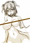  akanagi blush breast_grab breasts censored collarbone grabbing large_breasts monochrome navel onozuka_komachi open_mouth out-of-frame_censoring short_hair sketch solo_focus touhou two_side_up wide_hips 