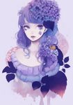  bangs blue blue_eyes blue_hair blunt_bangs flower hydrangea lavender_hair leaf lips mokaffe original parted_lips personification purple_hair snail solo upper_body 