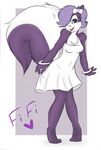  barefoot big_tail blue_eyes bracelet dericreations dress english_text female fifi_la_fume hair jewelry mammal multi-colored_body purple purple_hair skunk solo text tiny_toon_adventures tiny_toons warner_brothers white_dress 