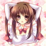  :d amane_ruri animal_ears blush breasts brown_hair bunny_ears detached_collar hair_ribbon large_breasts long_hair open_mouth original ribbon smile solo twintails 