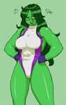  female gloves green_hair green_lips green_skin hair leotard nezumi she-hulk solo 