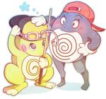  bad_id bad_pixiv_id baseball_cap blush clothed_pokemon gen_1_pokemon gen_2_pokemon goggles goggles_on_head gold_(pokemon) hat lowres no_humans pokemon pokemon_(creature) pokemon_special politoed poliwrath red_(pokemon) shy 