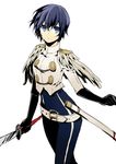  androgynous bad_id bad_pixiv_id blue_eyes blue_hair cosplay crossdressing epaulettes gloves looking_at_viewer no_hat no_headwear pants persona persona_4 reverse_trap sheath shirako_miso shirogane_naoto short_hair solo sword weapon yamato_takeru_(persona) yamato_takeru_(persona)_(cosplay) 