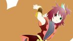  1girl brown_background flat_chest green_eyes highres nan open_mouth pantyhose purple_hair short_hair simple_background tales_of_(series) tales_of_vesperia topknot 