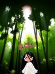  &gt;_&lt; akou_roushi black_hair closed_eyes forest long_hair nature open_mouth sleeves_past_wrists solo tears the_ring translated tree very_long_hair yamamura_sadako 