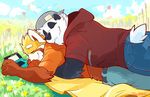  backwards_baseball_cap bear clothing duo eyes_closed field flower grass hat male mammal nintendo nintendo_ds panda panda_panda red_panda super-tuler tairu tavi video_games 