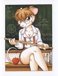  absurd_res apple breasts chalkboard cleavage clothed clothing eyewear female fruit glasses hair hi_res looking_at_viewer mammal michele_light mouse rodent ruler skimpy skirt solo teacher 