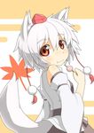  animal_ears bare_shoulders blush dango detached_sleeves eating food hat hecchi_(blanch) inubashiri_momiji looking_back red_eyes short_hair silver_hair smile solo tail tokin_hat touhou wagashi wolf_ears wolf_tail 