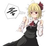  ahoge black_dress blonde_hair blush dress female hair_ribbon raised_fist red_eyes ribbon rumia s-syogo shirt solo spiked_hair tears the_embodiment_of_scarlet_devil torn_clothes touhou youkai 