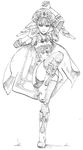  boots cape fighting_stance gloves graphite_(medium) greyscale hat head_wings lotus_west melia millipen_(medium) monochrome solo thighhighs traditional_media xenoblade_(series) xenoblade_1 