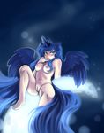  asksweetcream barefoot blue_hair blush breasts feather female friendship_is_magic hair horn human long_hair my_little_pony navel nipples open_mouth princess_luna_(mlp) solo teal_eyes toenails tongue wings 