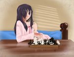  board_game chess hair_over_one_eye ikezawa_hanako katawa_shoujo long_hair pajamas pink scar 