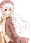  hand_in_pocket hat long_hair maruki_(punchiki) original red_eyes scarf silver_hair simple_background solo white_background 