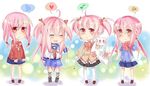  ahoge angel_beats! anger_vein anoko_(star) chibi closed_eyes crossover demon_tail duplicate gasai_yuno guilty_crown heart kaname_madoka kyubey mahou_shoujo_madoka_magica mirai_nikki multiple_girls musical_note open_mouth pink_eyes pink_hair red_eyes school_uniform spoken_heart tail two_side_up yui_(angel_beats!) yuzuriha_inori 