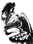  1girl bad_id bad_pixiv_id greyscale hair_ornament hug kamen_rider kamen_rider_fourze_(series) kamen_rider_meteor kotono long_hair monochrome nozama_tomoko sakuta_ryuusei skirt 