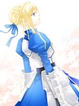  ahoge armor armored_dress artoria_pendragon_(all) blonde_hair blue_eyes dress fate/zero fate_(series) gauntlets hair_ribbon juliet_sleeves long_sleeves maroko puffy_sleeves ribbon saber solo 