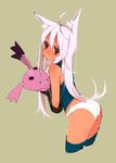  animal_ears ass cat_ears cowboy_shot cropped_legs koba long_hair looking_back no_pants original panties pink_hair red_eyes solo stuffed_animal stuffed_bunny stuffed_toy thighhighs underwear 