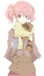  :o food highres holding inu_x_boku_ss leaf leaf_on_head maruki_(punchiki) pink_eyes pink_hair roromiya_karuta scarf sweet_potato tanuki twintails watanuki_banri 