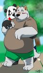  anthro bear belly blue_eyes blush bod brown_eyes canine chubby duo facial_piercing gay heterochromia jakegr kanon male mammal nose_piercing nose_ring overweight panda piercing red_eyes romantic 