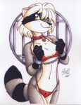  absurd_res bdsm bound bra chain clothed clothing collar female hair handcuffs hi_res looking_at_viewer mammal michele_light panties raccoon shackles skimpy solo underwear 