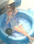  :p barefoot blonde_hair blue_eyes food hat lowres original popsicle solo tongue tongue_out wading_pool weno weno's_blonde_original_character 