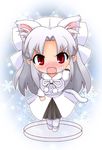  animal_ears bad_id bad_pixiv_id blush bow cat_ears cat_tail extra_ears fang faux_figurine hair_bow long_hair looking_at_viewer melty_blood open_mouth pantyhose red_eyes snowflakes solo tail tsukihime white_len zipang_(zip@ng_works) 