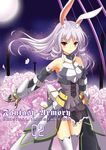  animal_ears armor bunny_ears cover cover_page fatkewell flower full_moon gauntlets marianne_wagner moon open_clothes open_skirt original purple_hair red_eyes skirt thighhighs 