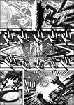 bow comic fox_tail greyscale highres monochrome multiple_girls niiko_(gonnzou) punching tail touhou translated yakumo_ran yakumo_yukari 