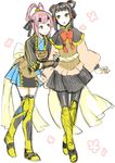  :o arm_hug armor bad_id bad_pixiv_id black_hair blue_eyes blush boots bow fingerless_gloves gensou_suikoden gensou_suikoden_v gloves hair_ribbon hair_rings lyon miakis multiple_girls pantyhose purple_eyes purple_hair ribbon short_hair sketch skirt smile tako_(pixiv251252) thigh_boots thighhighs zettai_ryouiki 