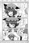  blush chen comic doujinshi eargasm fang girotin_ginza greyscale hat highres jewelry monochrome multiple_girls single_earring sweat touhou translated trembling wince yakumo_ran yakumo_yukari 