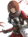  armor bad_id bad_pixiv_id brown_eyes hildegard_von_krone lance lips mole polearm red_hair short_hair solo soulcalibur soulcalibur_iv sword take_no_ko_(dodon) tree weapon 