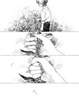  child comic drawr fate/zero fate_(series) greyscale kotomine_kirei monochrome roe_(d-c_-b) squeezing thorns younger 