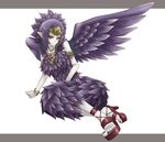  armlet black_wings bracelet duel_monster fabled_grimro feathers hayabusa_koi jewelry nail_polish purple_hair solo wings yuu-gi-ou yuu-gi-ou_duel_monsters 