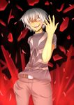  accelerator aru_tia bad_id bad_pixiv_id belt hand_in_pocket male_focus red_eyes shirt smile solo to_aru_majutsu_no_index white_hair 