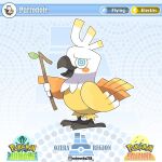  artist_name artworks218 beak bird blue_eyes bright_pupils copyright_logo english_text fakemon holding holding_stick looking_at_viewer no_humans original pokemon pokemon_(creature) solo stick white_pupils 