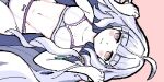  bad_source bra eung-eung from_above grey_hair long_hair lowres lying mabinogi multicolored_eyes panties pixel_art rowan_(mabinogi) simple_background smile two-tone_eyes underwear 