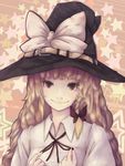  blonde_hair bow braid buckle colored_eyelashes eyelashes face hat kirisame_marisa single_braid smile solo touhou upper_body witch_hat yoss_3 