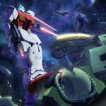  assault_visor axe beam_rifle blue_visor commentary_request damaged dra-c energy_gun energy_sword gm_ii gun gundam holding holding_gun holding_weapon ky_(suzuka79jp) mecha mecha_focus mobile_suit mobile_suit_gundam no_humans robot science_fiction shield space star_(sky) starry_sky_background sword weapon zaku zaku_ii zeta_gundam 