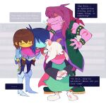 2022 akanemnon anthro blue_body blue_hair blue_skin bovid brown_hair caprine deltarune female freckles frisk_(undertale) fur goat group hair hi_res human kris_(deltarune) male mammal purple_body purple_hair purple_skin ralsei scalie simple_background stick susie_(deltarune) text undertale undertale_(series) white_body white_fur yellow_body yellow_skin